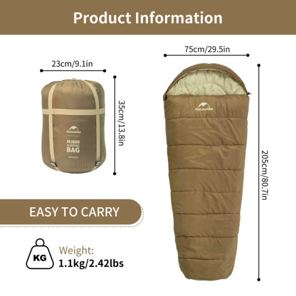 Спальник з капюшоном Naturehike MJ 600 CNK2300SD014, коричневий - фото №2