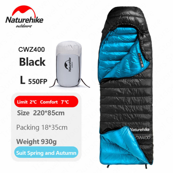 Спальник з натуральним пухом Naturehike CW400 NH18C400-D, p-р L, чорно-блакитний - фото №10