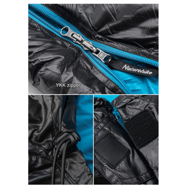 Спальник з натуральним пухом Naturehike CW400 NH18C400-D, p-р L, чорно-блакитний - фото №15