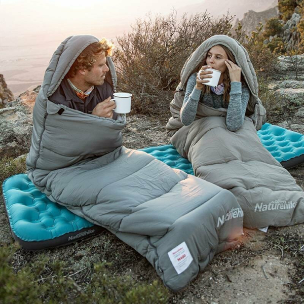 Спальник з капюшоном із звичайним мішком для зберігання Naturehike M400 CNK2350WS023, (1°C), правий, зелений - фото №2