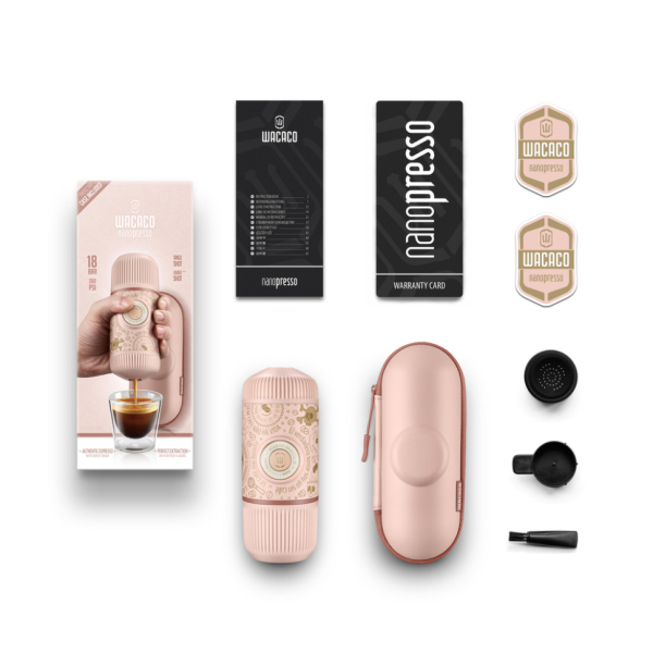 Портативна еспресо-кавоварка Wacaco Nanopresso рожева з чохлом - фото №3