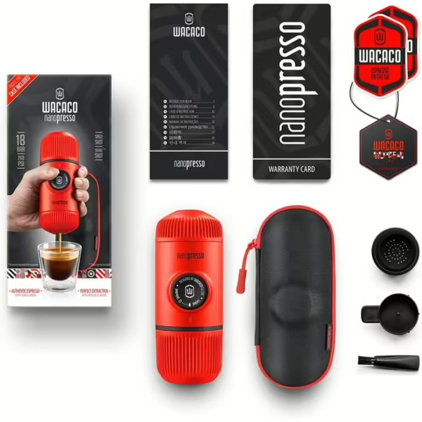 Портативна еспресо-кавоварка Wacaco Nanopresso червона з чохлом - фото №2