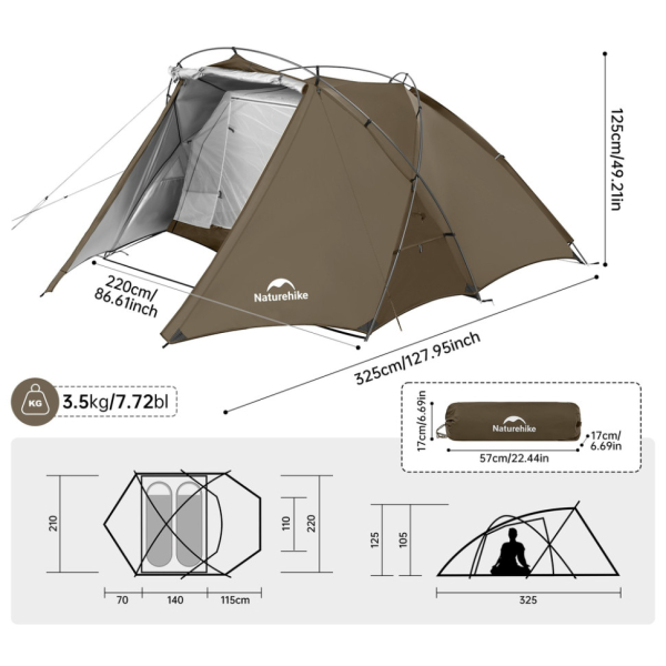 Намет двомісний Naturehike CNK2300ZP040, коричневий - фото №2