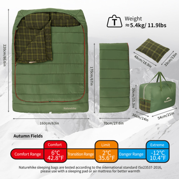 Спальний мішок двомісний із подушками Naturehike CNK2350WS019, зелений - фото №3