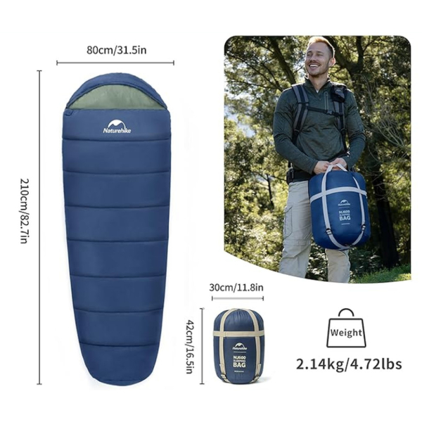 Спальник з капюшоном Naturehike MJ600 CNK2300SD014, темно-блакитний - фото №2