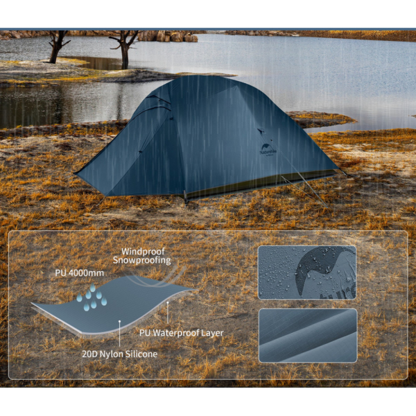 Намет надлегкий тримісний з футпринтом Naturehike Cloud Up 3 UL NH18T030-T-T, 20D, темно-синій - фото №6