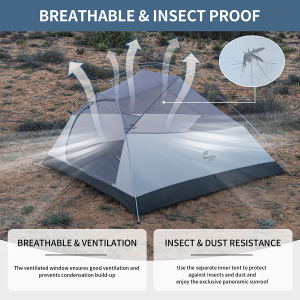 Намет надлегкий тримісний з футпринтом Naturehike Cloud Up 3 UL NH18T030-T-T, 20D, темно-синій - фото №7