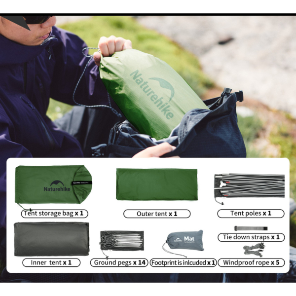 Намет надлегкий двомісний Naturehike Cloud Up Pro CNK2350WS020, темно-зелений - фото №5