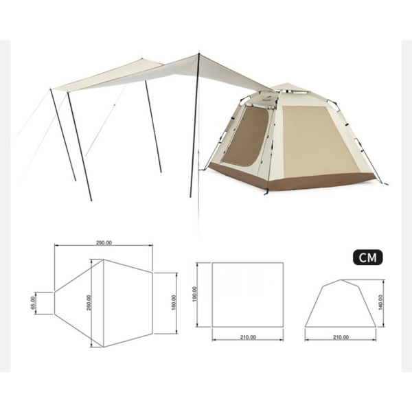 Намет тримісний автоматичний із тентом Naturehike Ango Picnic CNK2450WS021, коричневий - фото №3
