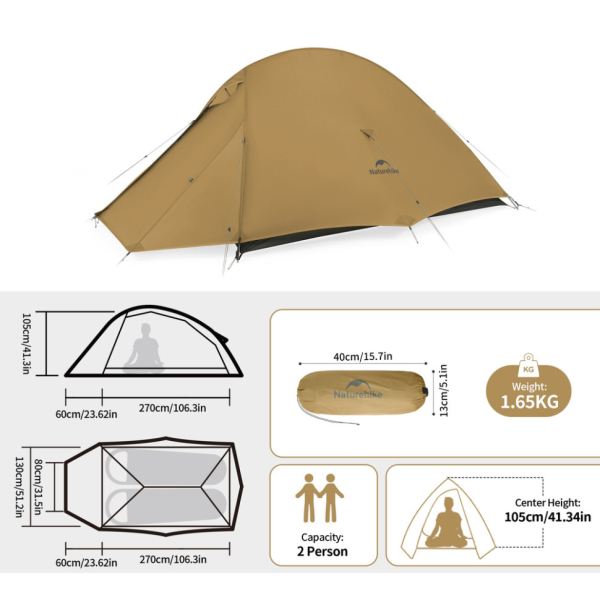 Намет надлегкий двомісний Naturehike Cloud Up Pro CNK2350WS020, коричневий - фото №4
