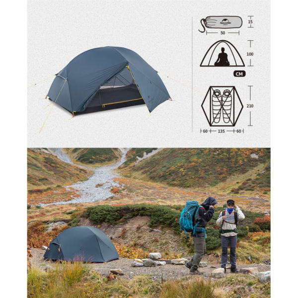 Намет двомісний ультралегкий Naturehike Mongar UL NH19M002-J, синій - фото №23