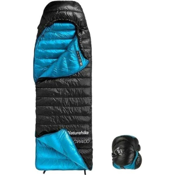 Спальник з натуральним пухом Naturehike CW400 NH18C400-D, p-р M, чорно-блакитний - фото №2