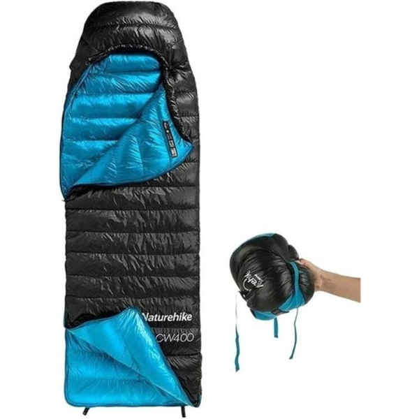 Спальник з натуральним пухом Naturehike CW400 NH18C400-D, p-р M, чорно-блакитний - фото №3