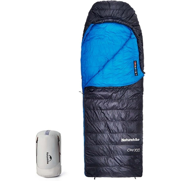 Спальник з натуральним пухом Naturehike CW700 CNK2450WS048, p-р L, чорно-блакитний - фото