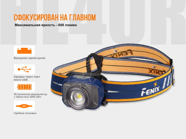Ліхтар налобний Fenix HL40R Cree XP-LHIV2 LED сірий - фото №8