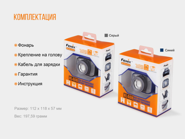 Ліхтар налобний Fenix HL40R Cree XP-LHIV2 LED сірий - фото №41