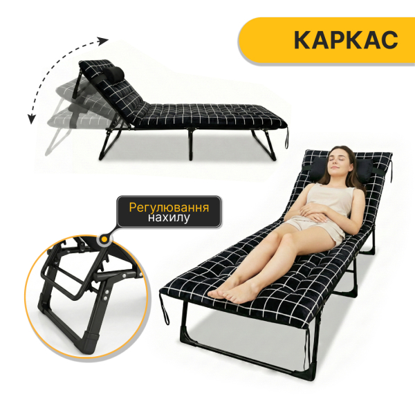 Розкладне ліжко (розкладачка) з оксамитовим матрацом і подушкою LEOBRO (LB-FB-A3-PAT) - фото №3