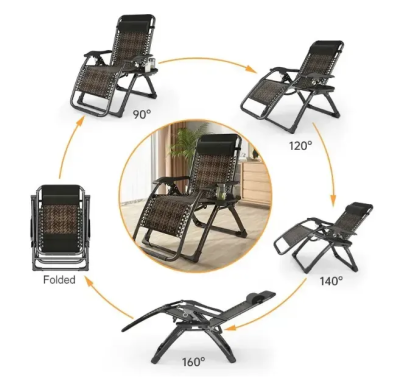 Комплект з 2 шезлонгів  Zero Gravity LEOBRO Коричневе плетене Ротанг (ZGC-S09Х2) - фото