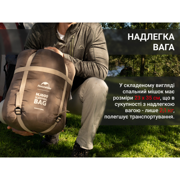 Спальник з капюшоном Naturehike MJ 600 CNK2300SD014, коричневий - фото №10