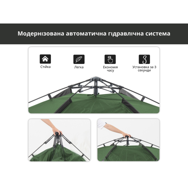 Намет тримісний автоматичний Naturehike NH21ZP008, темно-зелений - фото №6