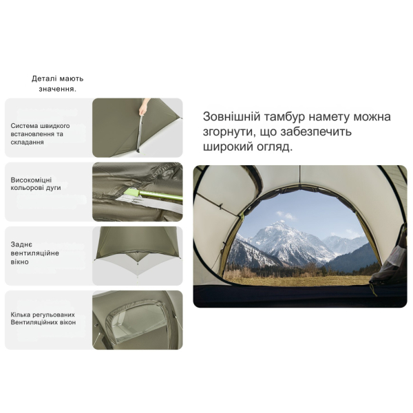 Намет двомісний Naturehike Opalus, UL, CNK2450WS036, темно-зелений - фото №19