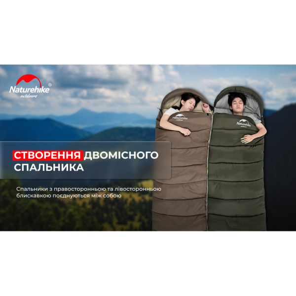 Спальник з капюшоном Naturehike U350 NH20MSD07, (1°C), правий, зелений - фото №11