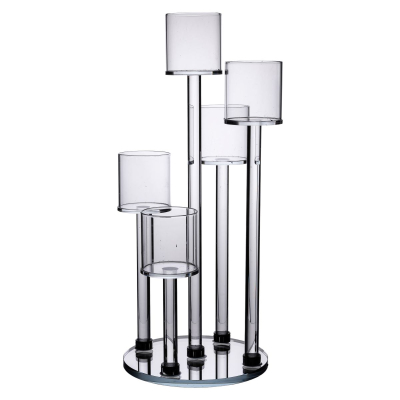 Підсвічник скляний на 5 свічок 16×38 см підсвічник декоративний прозорий на ніжці HP-4-14 - фото