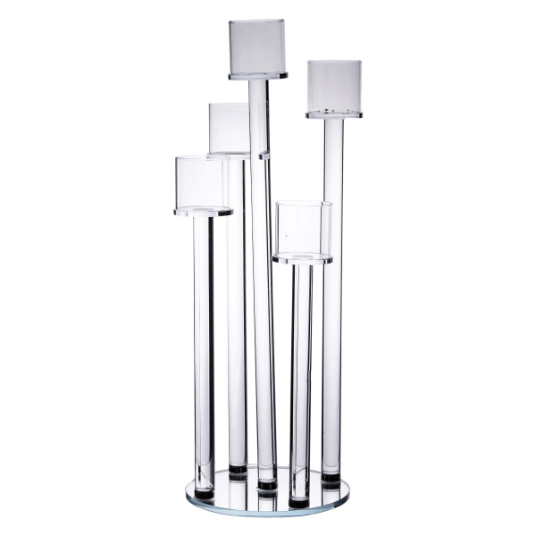 Підсвічник скляний на 5 свічок 20×56.5 см підсвічник декоративний прозорий на ніжці HP-4-16 - фото