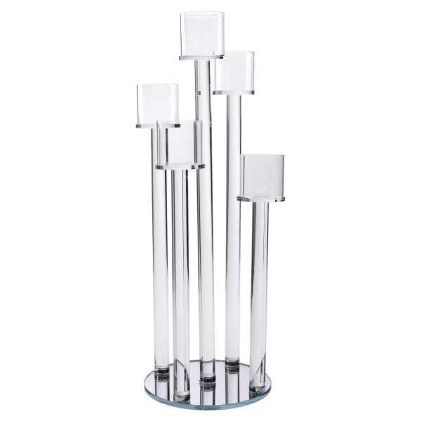 Підсвічник скляний на 5 свічок 20×56.5 см підсвічник декоративний прозорий на ніжці HP-4-16 - фото №2