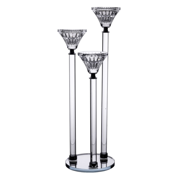 Підсвічник скляний на 3 свічки 12×37 см підсвічник декоративний прозорий на ніжці HP-4-17 - фото