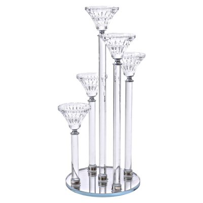 Підсвічник скляний на 5 свічок 16×37.5 см підсвічник декоративний прозорий на ніжці HP-4-18 - фото