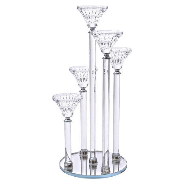 Підсвічник скляний на 5 свічок 16×37.5 см підсвічник декоративний прозорий на ніжці HP-4-18 - фото