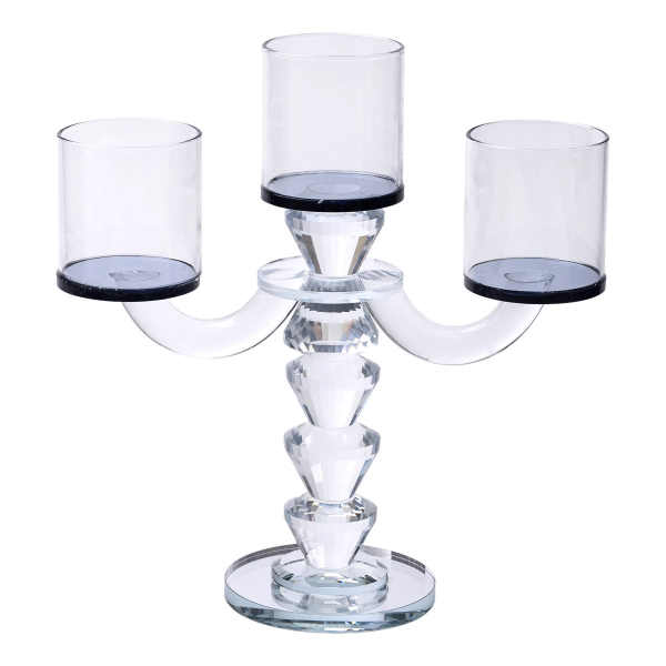 Канделябр на 3 свічки 22×9×23 см підсвічник декоративний скляний на ніжці Чорний HP-4-22 - фото №2