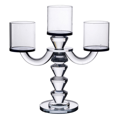 Канделябр на 3 свічки 22×9×23 см підсвічник декоративний скляний на ніжці Чорний HP-4-22 - фото