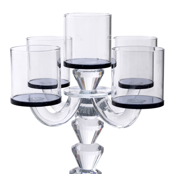 Канделябр на 5 свічок 19×19×24 см підсвічник декоративний скляний на ніжці Чорний HP-4-23 - фото №3