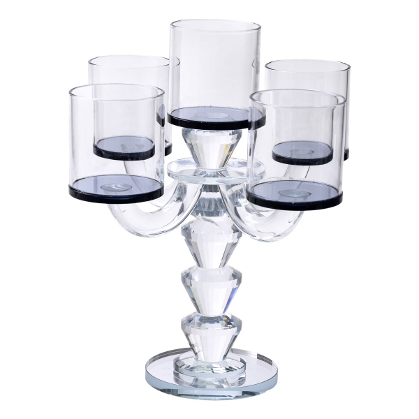 Канделябр на 5 свічок 19×19×24 см підсвічник декоративний скляний на ніжці Чорний HP-4-23 - фото