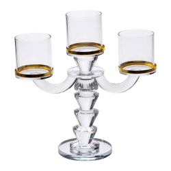 Канделябр на 3 свічки 23×9×23.5 см підсвічник скляний декоративний із золотою окантовкою HP-4-35