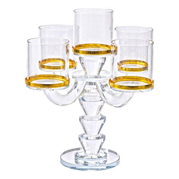 Канделябр на 5 свічок 19×19×23 см підсвічник скляний декоративний із золотою окантовкою HP-4-36 - фото