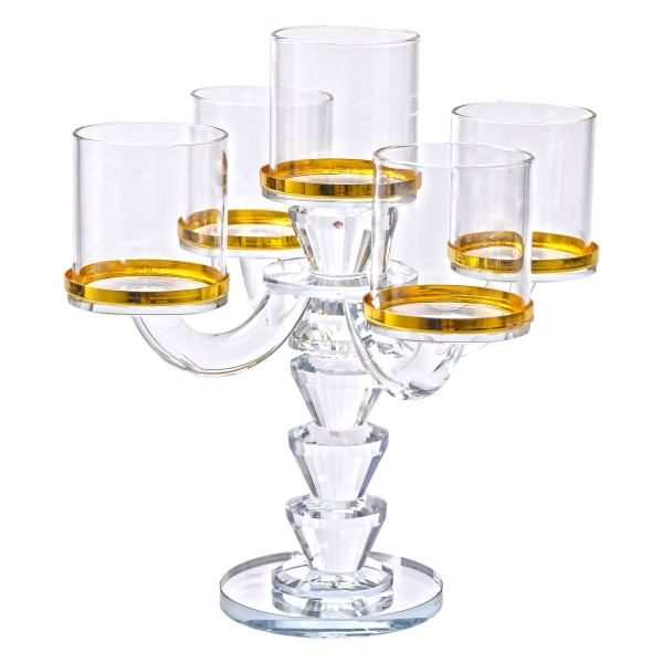 Канделябр на 5 свічок 19×19×23 см підсвічник скляний декоративний із золотою окантовкою HP-4-36 - фото №3