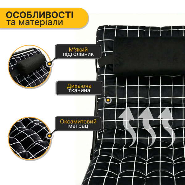 Розкладне ліжко (розкладачка) з оксамитовим матрацом і подушкою LEOBRO (LB-FB-A3-PAT) - фото №4