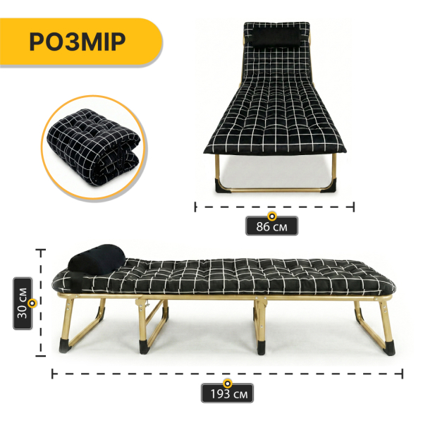Розкладне ліжко (розкладачка) з оксамитовим матрацом і подушкою LEOBRO (LB-FB-B3-PAT) - фото №4