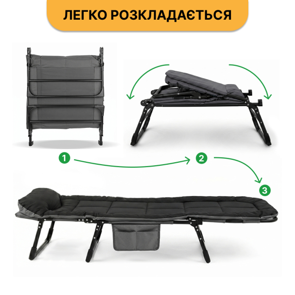 Розкладне ліжко (розкладачка) з вбудованим матрацом LEOBRO Black (LB-FB-M1-BLK) - фото №4