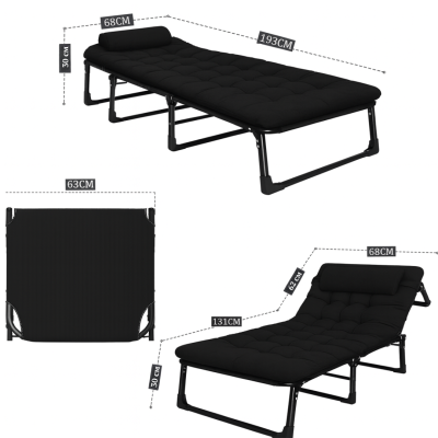 Розкладне ліжко (розкладачка) з матрацом і подушкою LEOBRO Black (LB-FB-A1-BLK) - фото