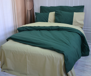 Постільна білизна PREMIERE Темнозелене/Світла оливка Ранфорс MERISET - Полуторний