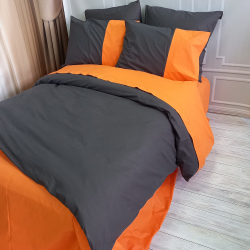 Постільна білизна PREMIERE Антрацит/Помаранчевий Ранфорс MERISET - Полуторний