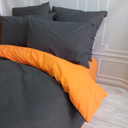 Постільна білизна ДУЕТ Антрацит/Помаранчевий Ранфорс MERISET - Полуторний