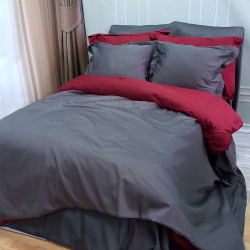 Постільна білизна ДУЕТ ANTHRACITE/WINE BORDO Premium Сатин MERISET - Полуторний