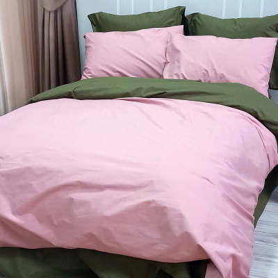 Постільна білизна ДУЕТ Пудра/Темний Хакі Ранфорс MERISET - Полуторний - фото