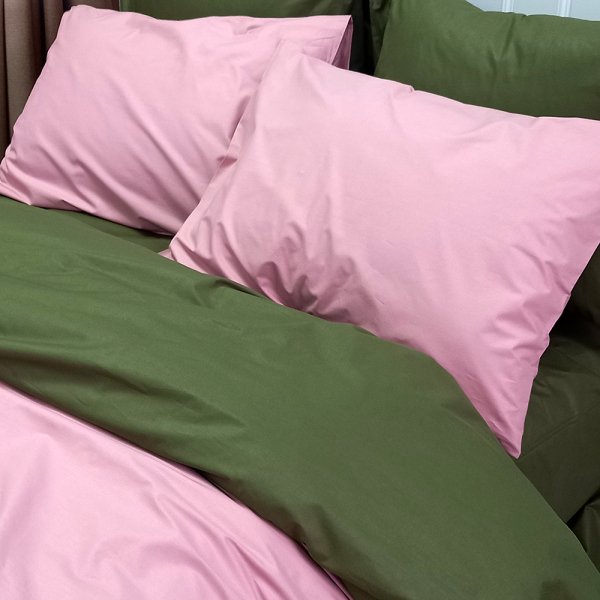 Постільна білизна ДУЕТ Пудра/Темний Хакі Ранфорс MERISET - Полуторний - фото №4