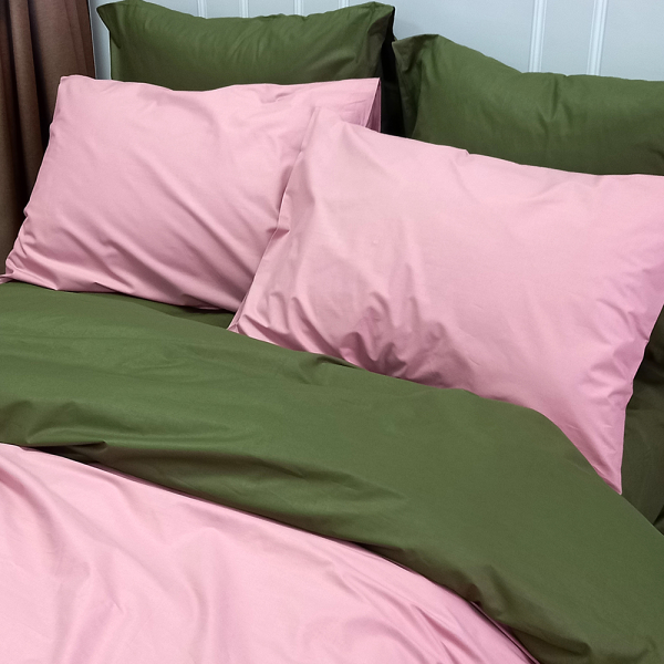 Постільна білизна ДУЕТ Пудра/Темний Хакі Ранфорс MERISET - Полуторний - фото №2